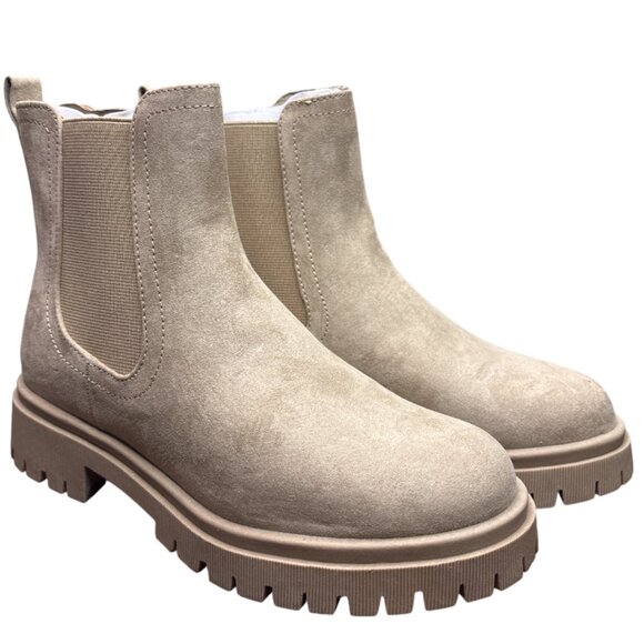 Old Navy Chelsea Boots Womens Size 7 Light Taupe Suede Chunky Ankle Pull On - Picture 1 of 5